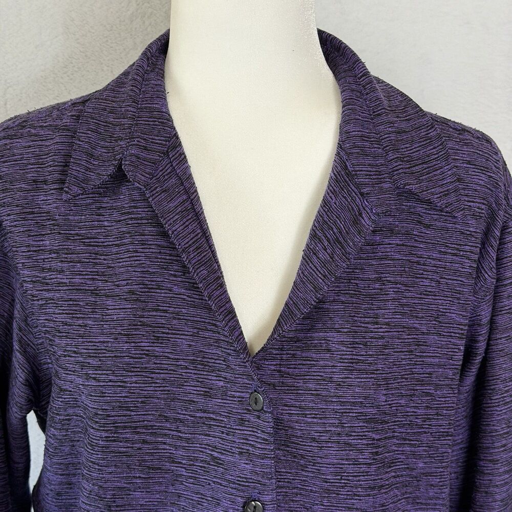 Chicos Design 100% Silk Top Size 2 - Large Purple Textured Button Down Blouse - Picture 2 of 16